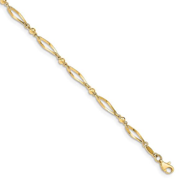 14k Yellow Gold Polished And Diamond-Cut Link Anklet, 9 Inch - Picture 1 of 5